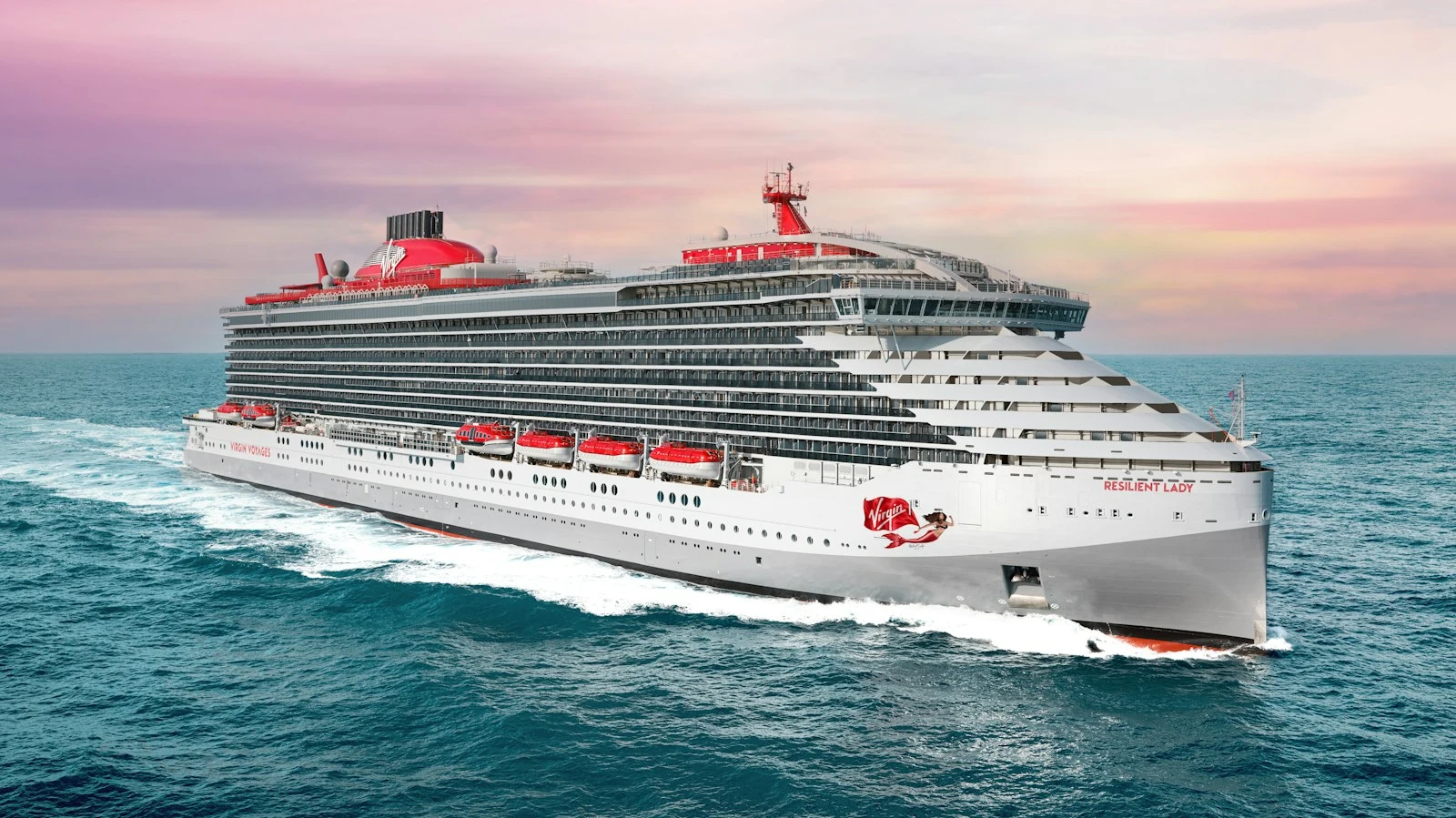 Virgin Voyages’ Resilient Lady sailing across the blue sea